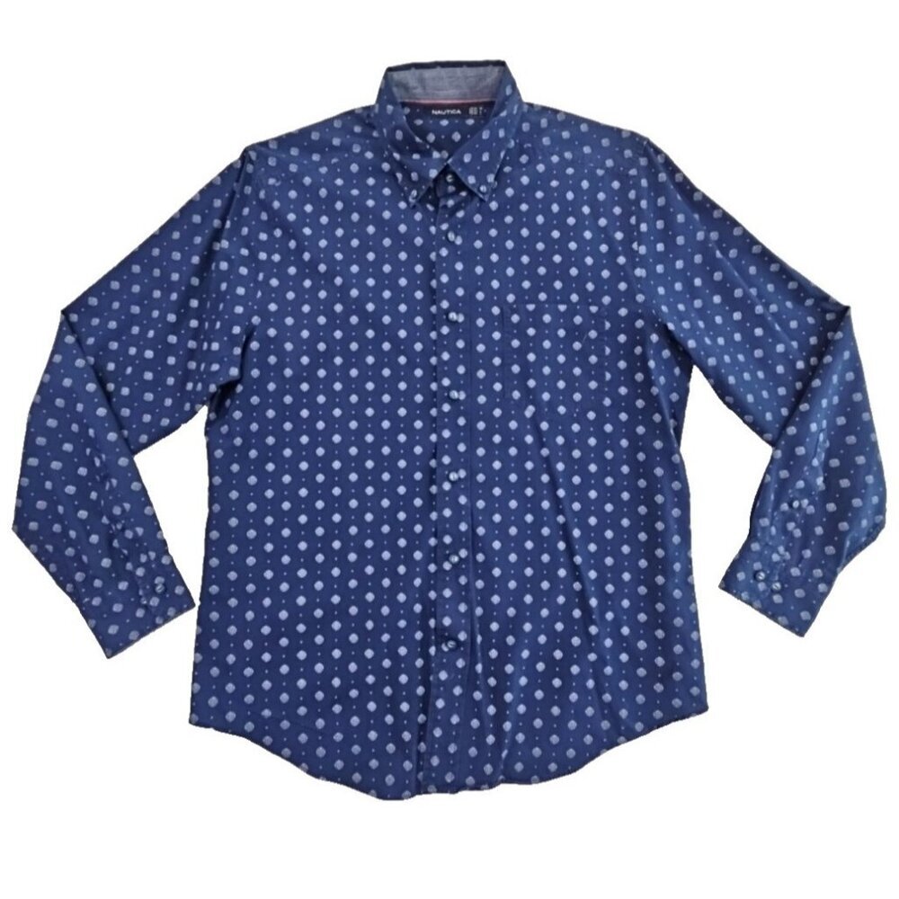 Nautica Classic Fit Shirt Men's Medium Navy Blue Floral Long Sleeve BU EUC LN